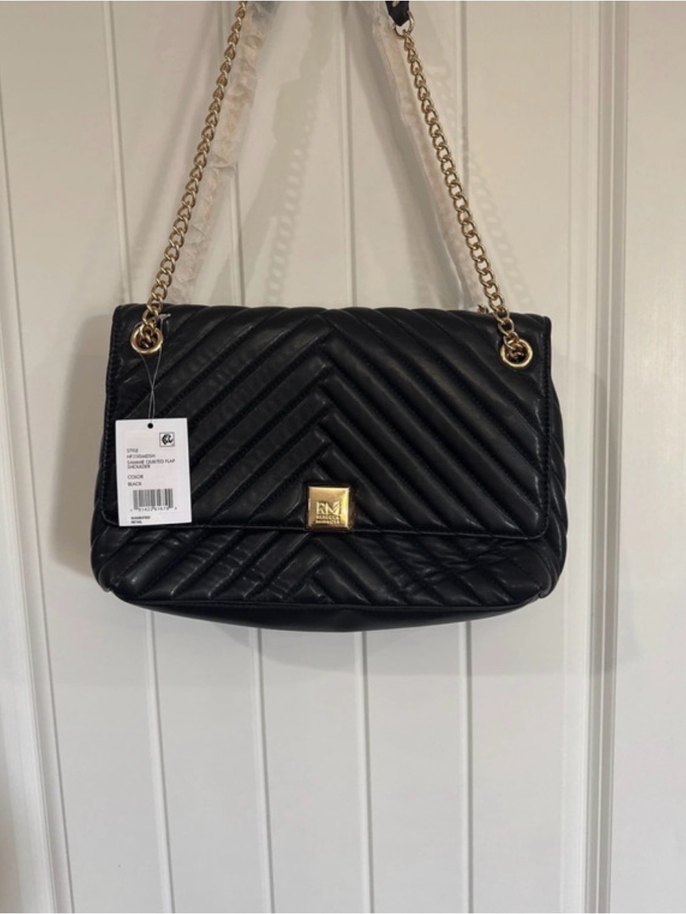Rebecca Minkoff Black Quilted Shoulder Bag with Gold Chain